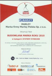 Rynny i odwodnienia - Firma MARLEY już po raz siódmy </br>
laureatem BUDOWLANEJ MARKI ROKU!!!